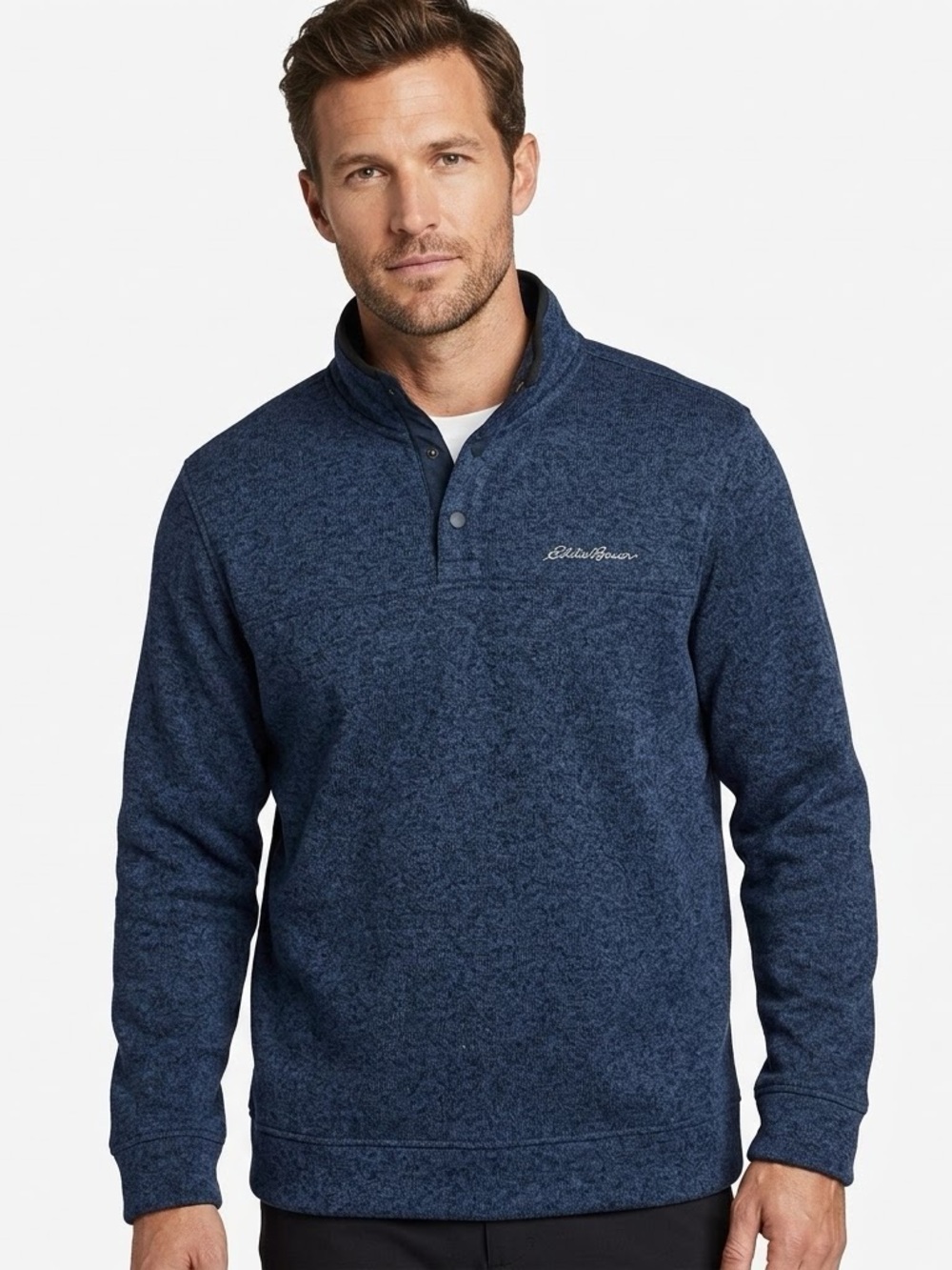 Eddie Bauer Men XXL Blue Radiator Fleece Snap Mock Neck Pullover Sweater